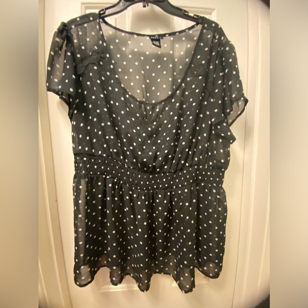 Torrid Polka Dot Sheer Black Top